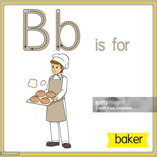vektorillustration zum erlernen des alphabets für kinder mit cartoon-bildern. buchstabe b steht für bäcker. - back to school kids stock-grafiken, -clipart, -cartoons und -symbole