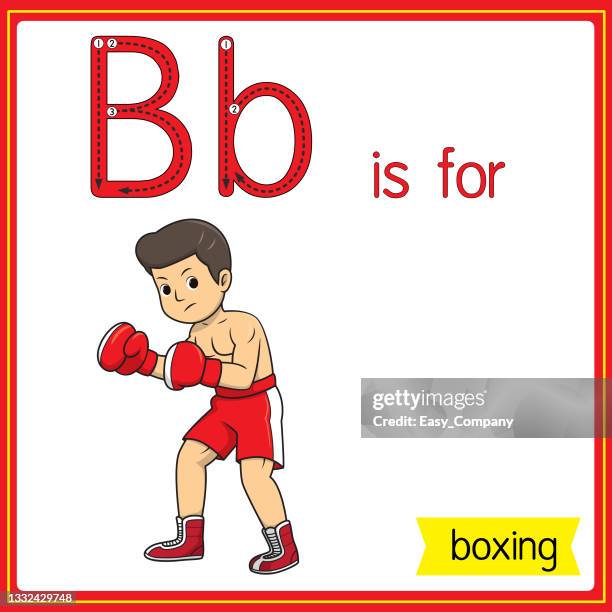 ilustraciones, imágenes clip art, dibujos animados e iconos de stock de ilustración vectorial para aprender el alfabeto para niños con imágenes de dibujos animados. la letra b es para el boxeo. - muay thai