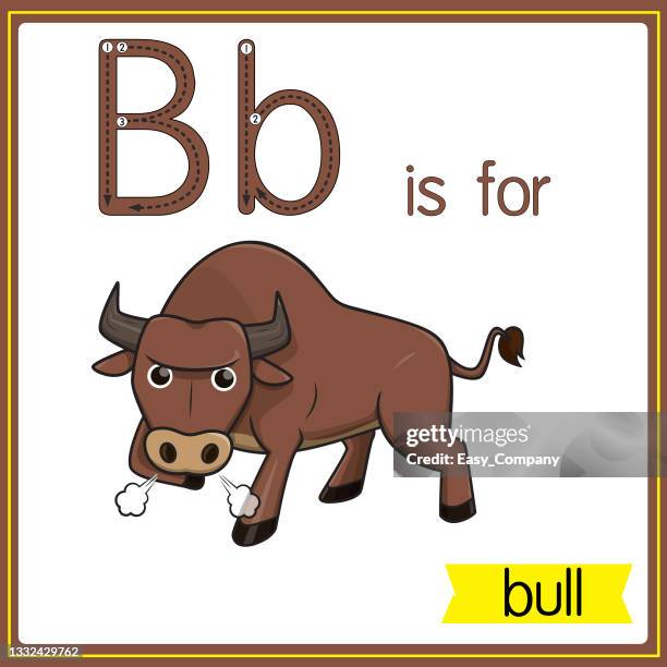 stockillustraties, clipart, cartoons en iconen met vector illustration for learning the alphabet for children with cartoon images. letter b is for bull. - asian ox