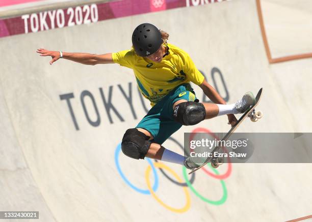 Keegan Palmer of Team Australia competes in the Men's Skateboarding Park Finals on day thirteen of the Tokyo 2020 Olympic Games at Ariake Urban...