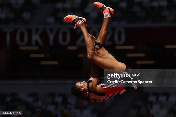 Pierce Lepage of Team Canada competes in the Men's Decathlon Pole Vault on day thirteen of the Tokyo 2020 Olympic Games at Olympic Stadium on August...