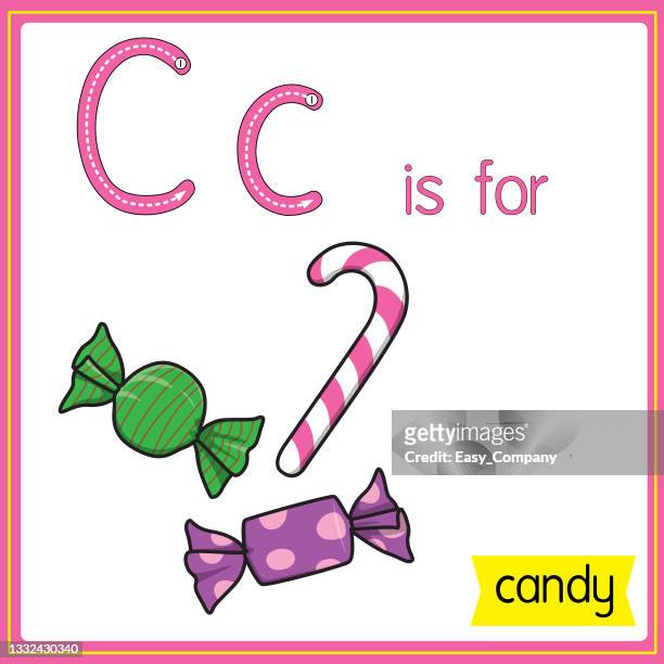 vector illustration for learning the alphabet for children with cartoon images. letter c is for candy. - sugar cane stock illustrations