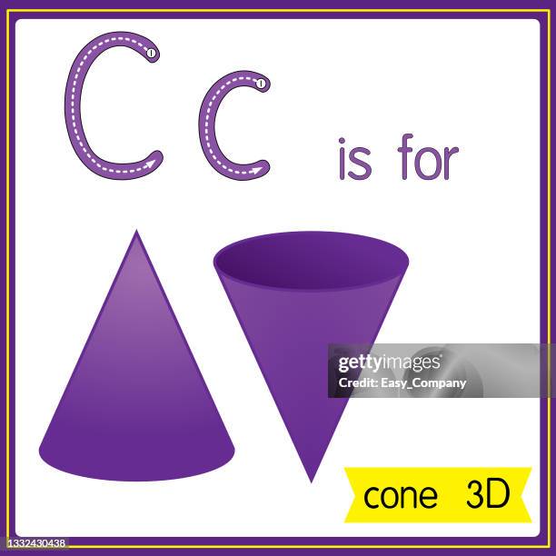 ilustrações, clipart, desenhos animados e ícones de ilustração vetorial para aprender o alfabeto para crianças com imagens de desenhos animados. a letra c é para cone 3d. - stop placa em inglês