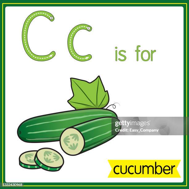 stockillustraties, clipart, cartoons en iconen met vector illustration for learning the alphabet for children with cartoon images. letter c for cucumber. - hosomaki