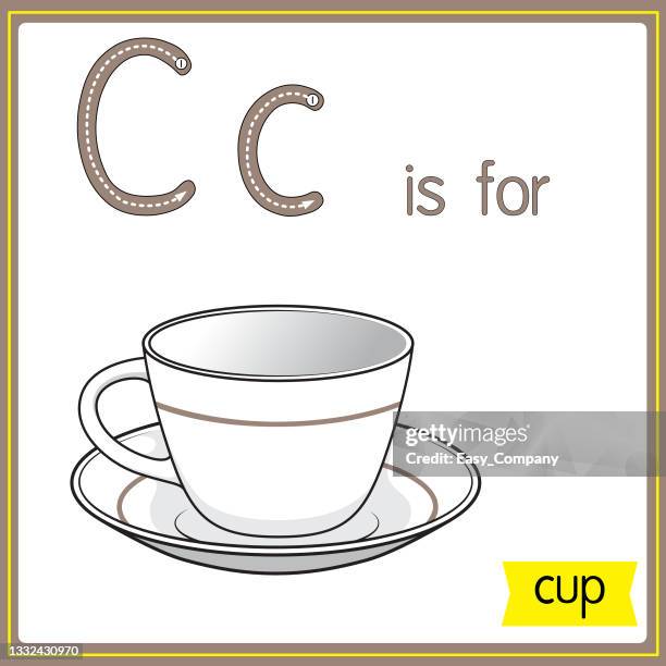 vector illustration for learning the alphabet for children with cartoon images. letter c for cup. - saucer stock illustrations