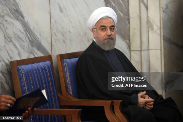 Hassan Rouhani The seventh president of Iran looks on on August 04, 2021 in Tehran, Iran. Mr. Rouhani served as the seventh president of Iran, from...