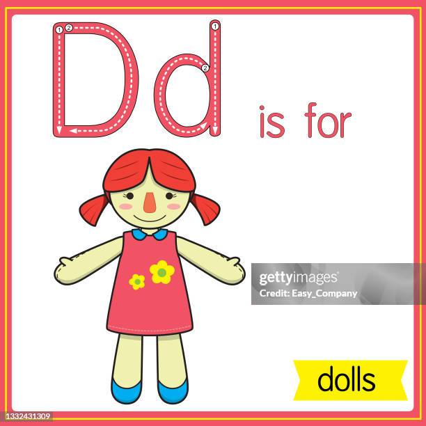 ilustrações de stock, clip art, desenhos animados e ícones de vector illustration for learning the alphabet for children with cartoon images. letter d is for dolls. - doll house