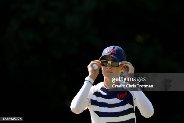 Nelly Korda of Team United States looks on from the 17th hole during the second round of the Women's Individual Stroke Play on day thirteen of the...