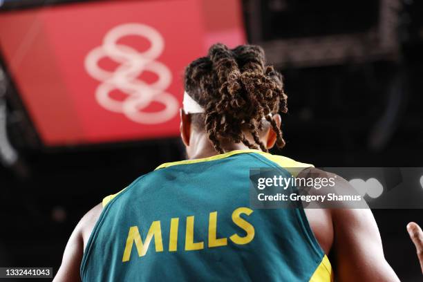 Detail photograph of the hair of Patty Mills of Team Australia during the first half of a Men's Basketball quarterfinals game on day thirteen of the...