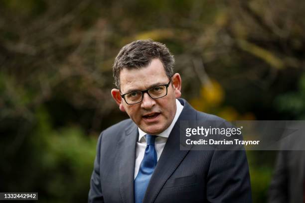 Victorian Premier Daniel Andrews speaks to the media on August 05, 2021 in Melbourne, Australia. Lockdown restrictions will come into effect across...