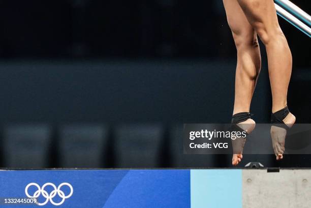 Pandelela Rinong Pamg of Malaysia competes in the Women's 10 m Platform Final on day thirteen of the Tokyo 2020 Olympic Games at Tokyo Aquatics...