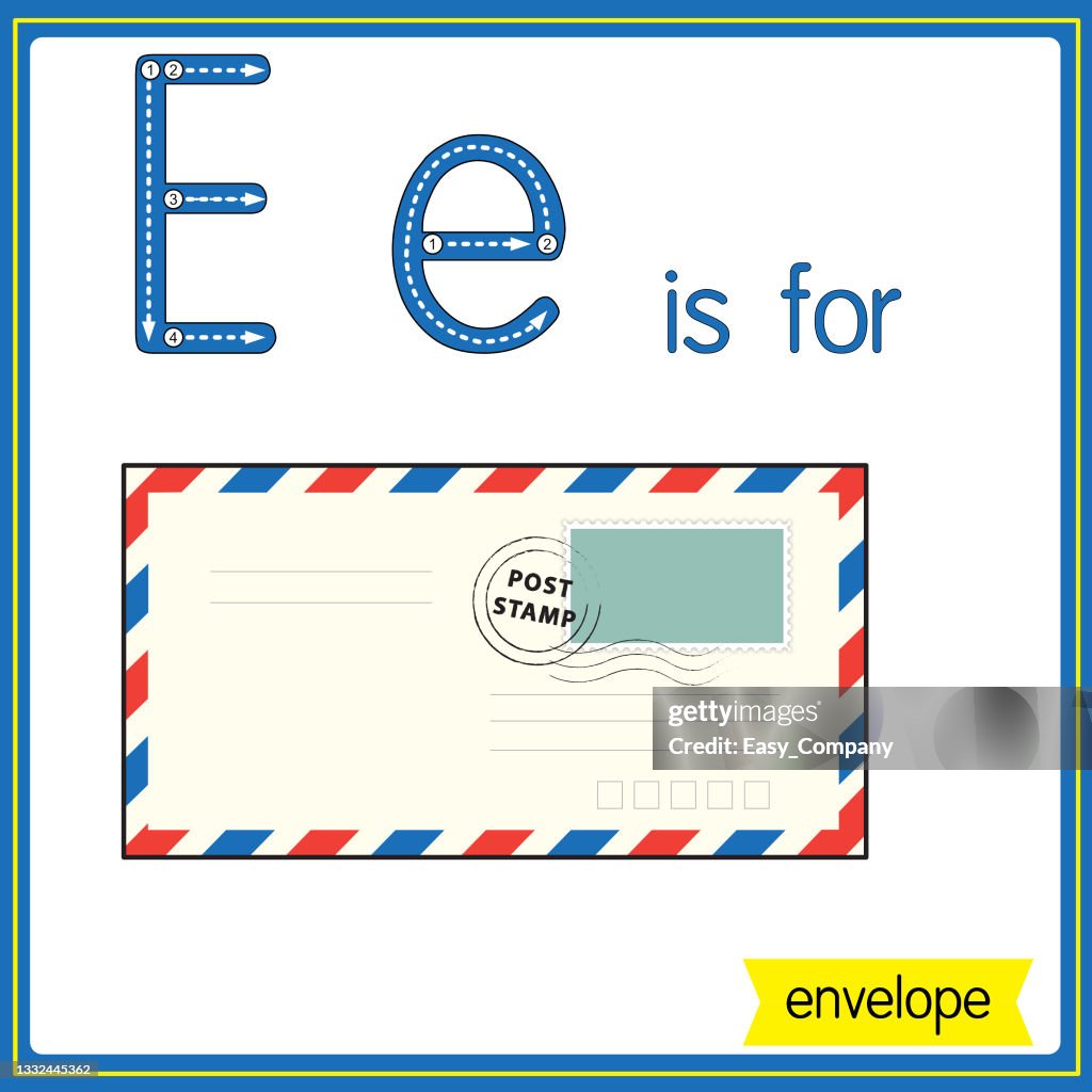 Vector illustration for learning the alphabet For children with cartoon images. Letter E is for envelope.