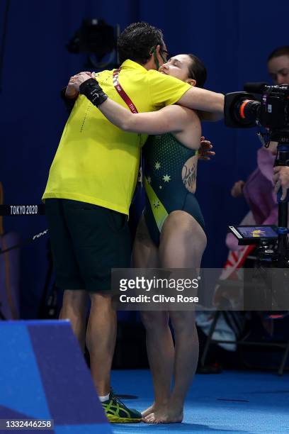 Melissa Wu of Team Australia celebrates after competing in the Women's 10m Platform Final on day thirteen of the Tokyo 2020 Olympic Games at Tokyo...