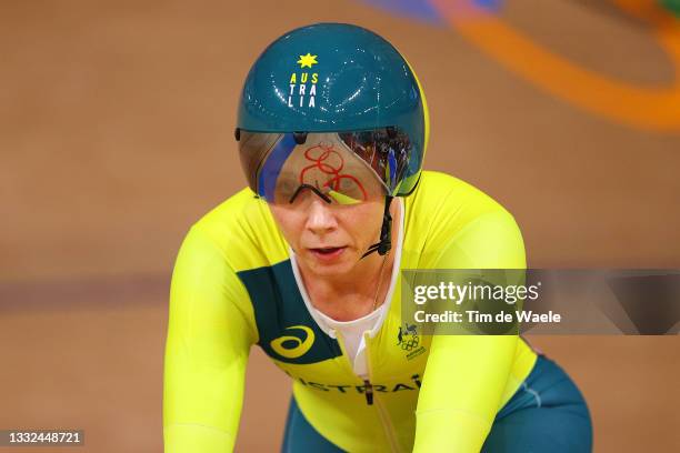 Kaarle Mcculloch of Team Australia during the Men's sprint round of 8 repechages - heat 3 of the track cycling on day thirteen of the Tokyo 2020...