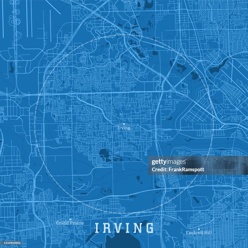 Irving TX City Vector Road Map Blue Text