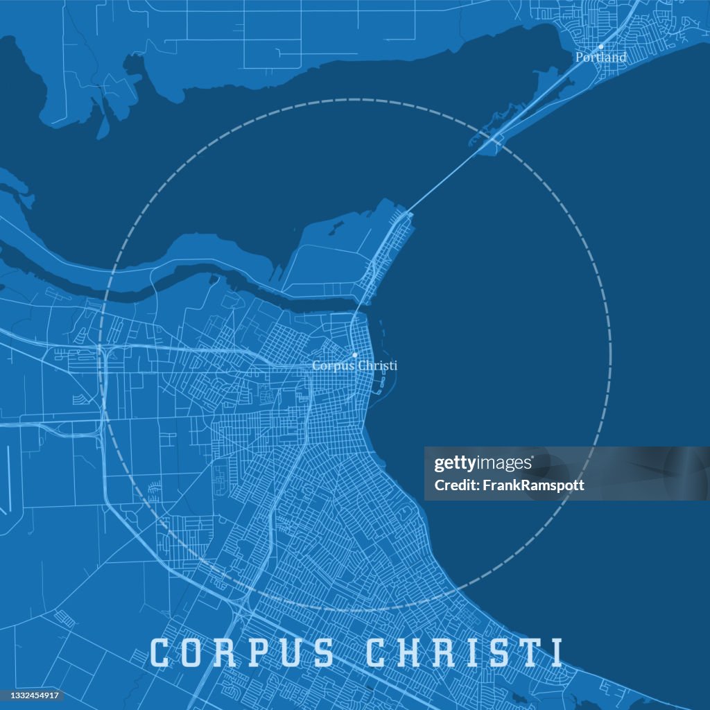 Corpus Christi TX City Vector Road Map Blue Text