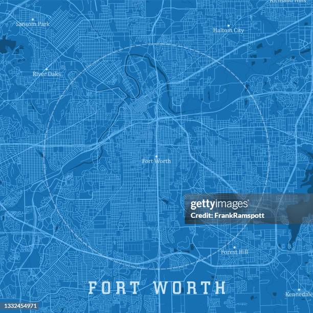 ilustraciones, imágenes clip art, dibujos animados e iconos de stock de fort worth tx city vector road map texto azul - fort worth