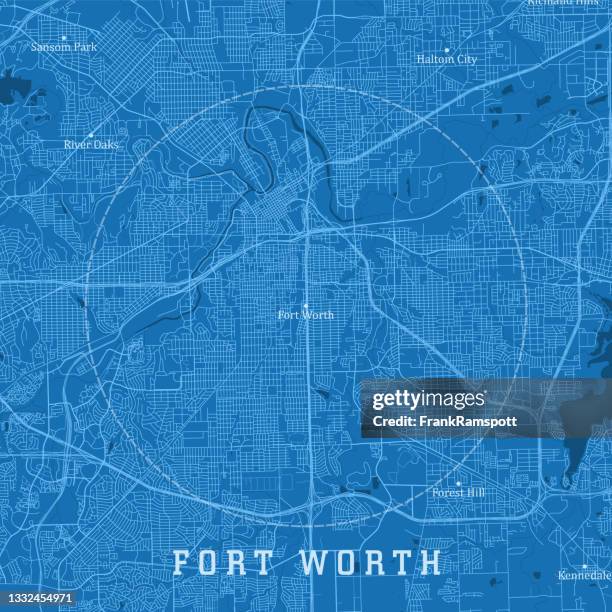 fort worth tx city vector road map blue text - trinity river texas 幅插畫檔、美工圖案、卡通及圖標