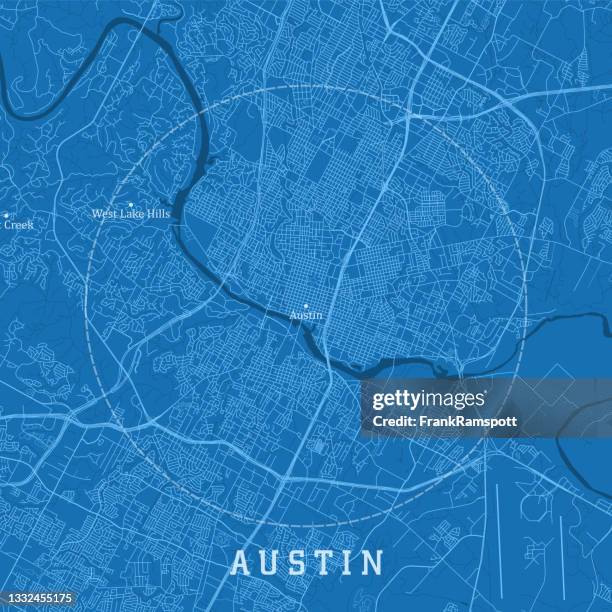 austin tx city vector road map blue text - austin texas city stock illustrations