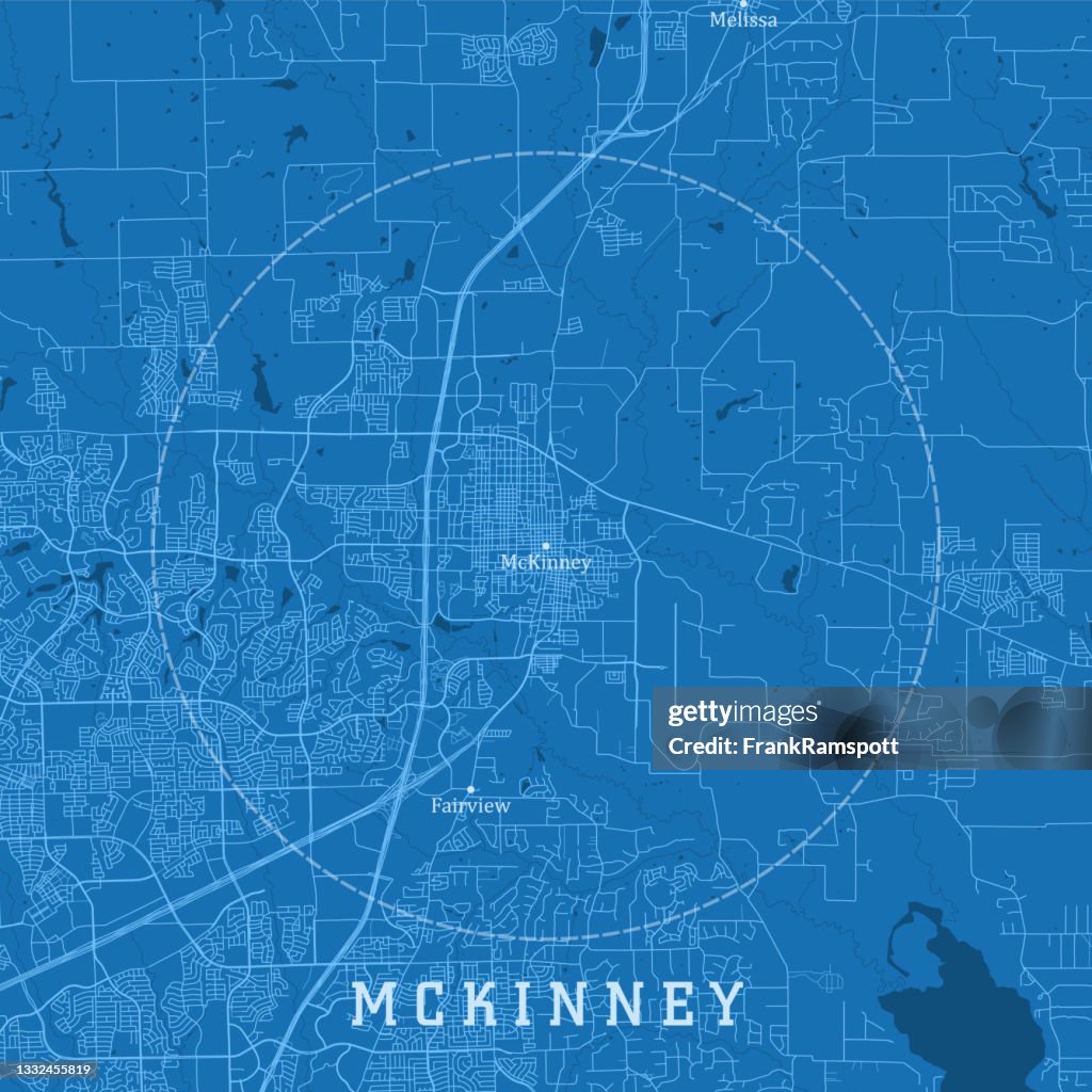 McKinney TX City Vector Road Map Blue Text