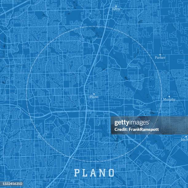 stockillustraties, clipart, cartoons en iconen met plano tx city vector road map blue text - design plano