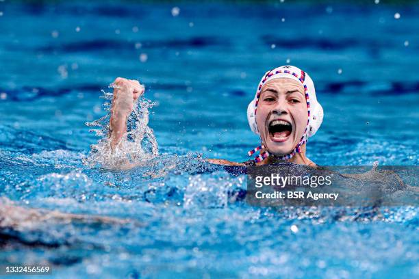 Ekaterina Prokofyeva of ROC celebrating during the Tokyo 2020 Olympic Waterpolo Tournament Women Semifinal match between Team ROC and Team United...