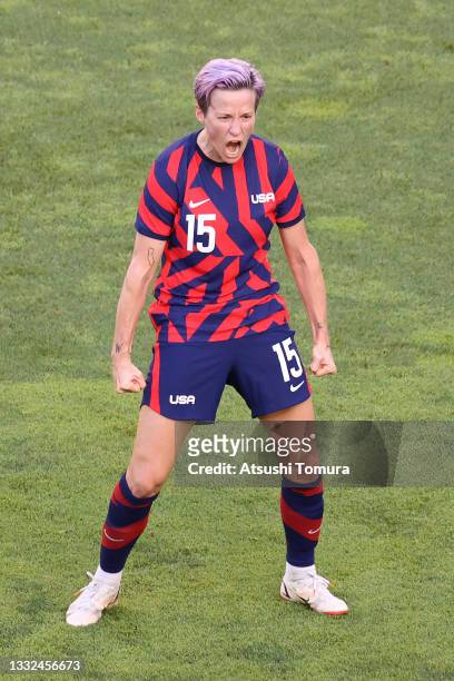 Megan Rapinoe of Team United States celebrates after scoring their side's second goal during the Women's Bronze Medal match between United States and...