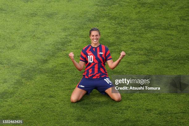 Carli Lloyd of Team United States celebrates after scoring their side's fourth goal during the Women's Bronze Medal match between United States and...