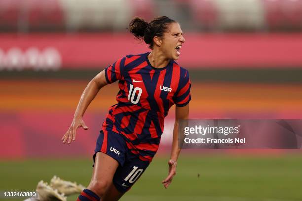 Carli Lloyd of Team United States celebrates after scoring their side's fourth goal during the Women's Bronze Medal match between United States and...