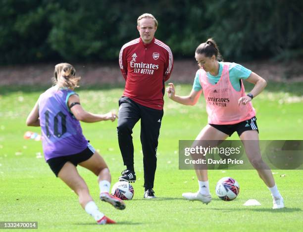 Jonas Eidevall the Arsenal Women Head Coach during the Arsenal Women's training session at London Colney on August 04, 2021 in St Albans, England.