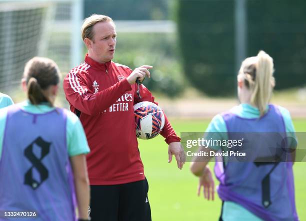 Jonas Eidevall the Arsenal Women Head Coach during the Arsenal Women's training session at London Colney on August 04, 2021 in St Albans, England.