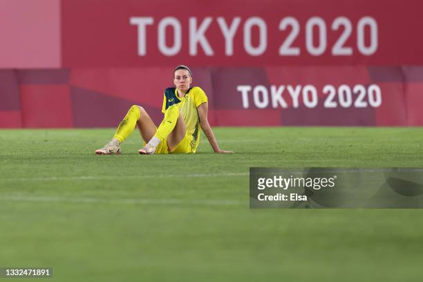 Alanna Kennedy of Team Australia looks dejected following defeat in the Women's Bronze Medal match between United States and Australia on day...