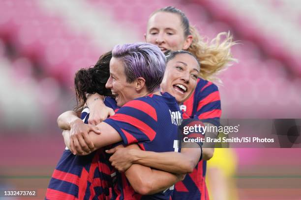 Carli Lloyd of the United States celebrates scoring with teammates during a game between Australia and USWNT at Kashima Soccer Stadium on August 5,...