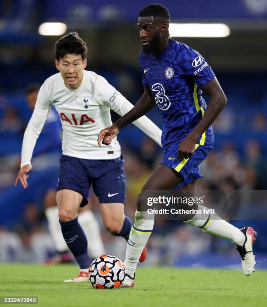 Son Heung-min of Tottenham Hotspur and Tiemoue Bakayoko of Chelsea during the Pre Season Friendly match between Chelsea and Tottenham Hotspur at...