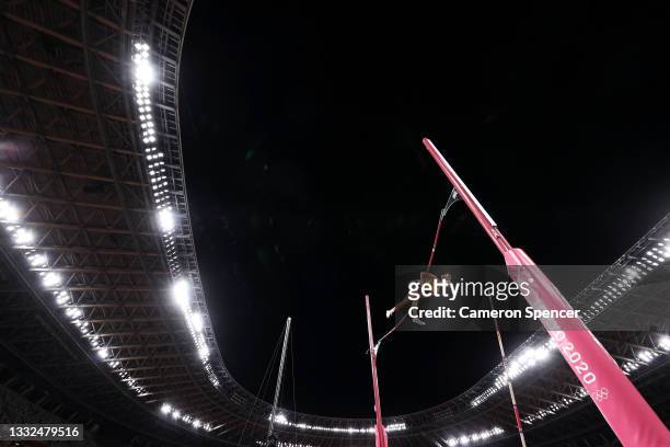 Angelica Bengtsson of Team Sweden competes in the Women's Pole Vault Final on day thirteen of the Tokyo 2020 Olympic Games at Olympic Stadium on...