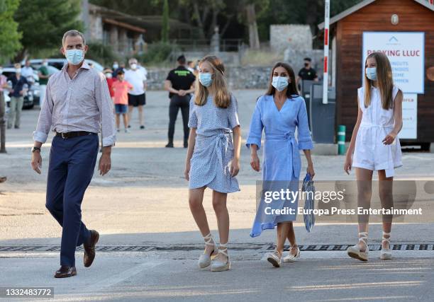 King Felipe VI, Queen Letizia, Princess Leonor and Princess Sofia of Spain on their arrival for a visit to the 'Serra de Tramuntana' Interpretation...