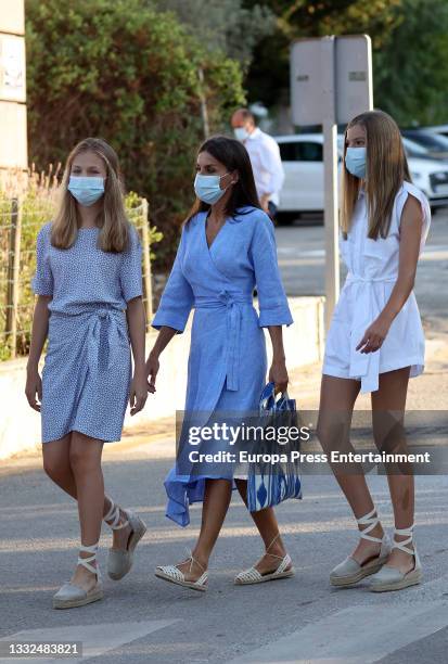 Queen Letizia with her daughters, Princess Leonor and Infanta Sofia on their arrival at the Interpretation Centre of the Sierra de Tramontana Natural...