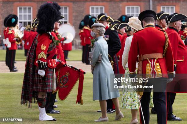 Birgitte, Duchess of Gloucester attends the Founder's Day Parade at Royal Hospital Chelsea on August 05, 2021 in London, England. The event, which is...