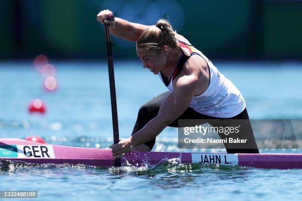 Lisa Jahn of Team Germany competes in the Final B in the Women's Canoe Single 200m Canoe Sprint on day thirteen of the Tokyo 2020 Olympic Games at...