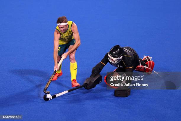 Jacob Thomas Whetton of Team Australia fails to score their team's fifth penalty retake following a video referral decision, past Vincent Vanasch of...
