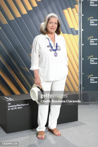 Françoise Fabian attends a photocall during the 74th Locarno Film Festival on August 05, 2021 in Locarno, Switzerland.