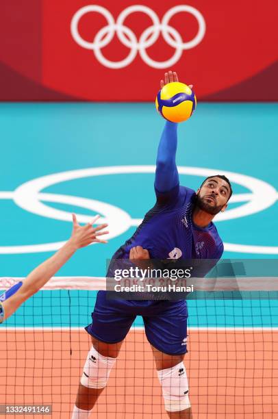 Earvin Ngapeth of Team France competes against Team Argentina during the Men's Semifinals volleyball on day thirteen of the Tokyo 2020 Olympic Games...