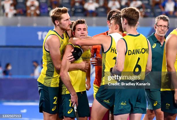 Jacob Whetton of Australia is dejected after missing his shot at goal in the extra time penalty shootout in the gold medal final match between...