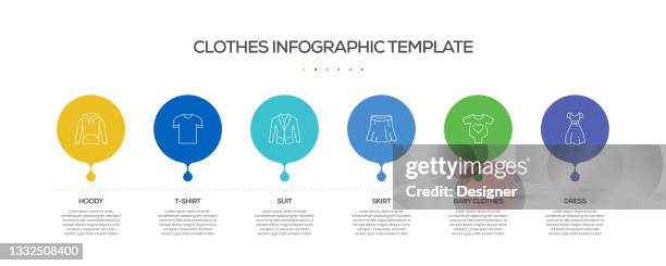 clothes and accessories related process infographic template. process timeline chart. workflow layout with linear icons - data collection icon stock illustrations