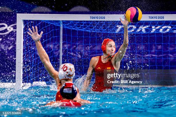 Roser Tarrago Aymerich of Spain, Laura Ester of Spain during the Water Polo Tournament Women's Semifinal match between Spain and Hungary on day...