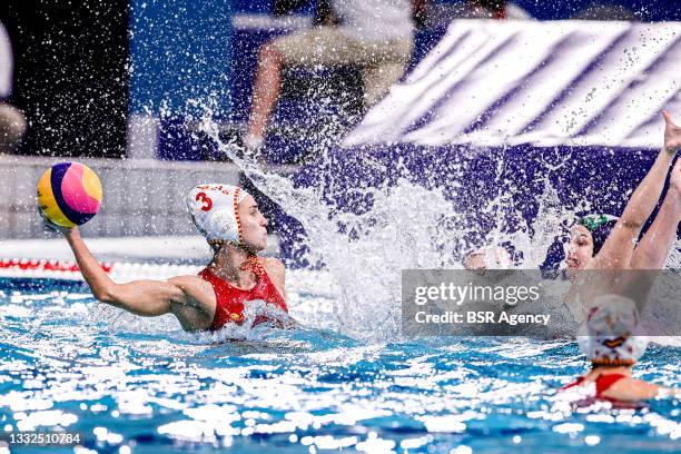 Anna Espar of Spain during the Water Polo Tournament Women's Semifinal match between Spain and Hungary on day thirteen of the Tokyo 2020 Olympic...