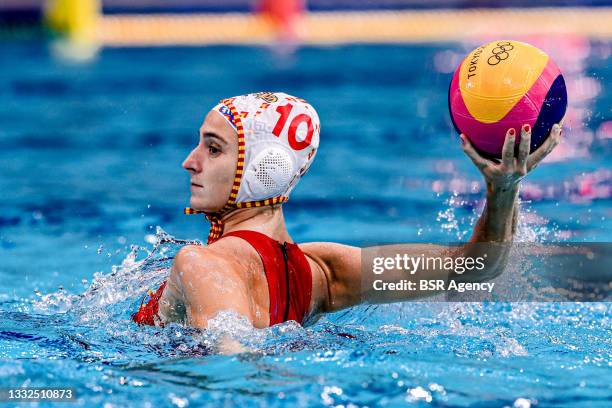 Roser Tarrago Aymerich of Spain during the Water Polo Tournament Women's Semifinal match between Spain and Hungary on day thirteen of the Tokyo 2020...