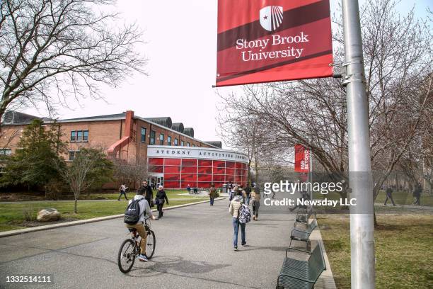 Overview of students on the Stony Brook University campus in Stony Brook, New York on March 1, 2018.