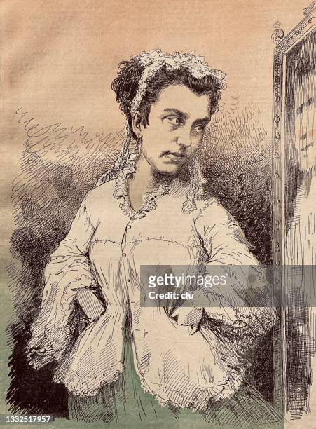woman standing at a m mirror looking at her distorted reflection - theatre germany actor stock illustrations