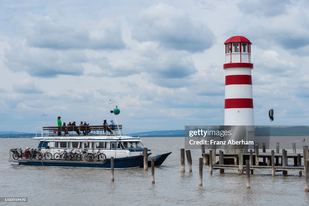 Ferry boat and lighthouse, Lake Neusiedl, Austria